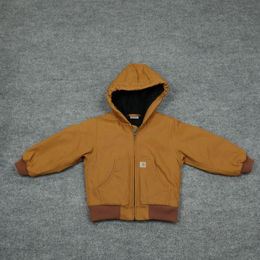 Carhartt Jacket Boys 3T Brown Canvas Hooded Quilt Lined Active Workwear